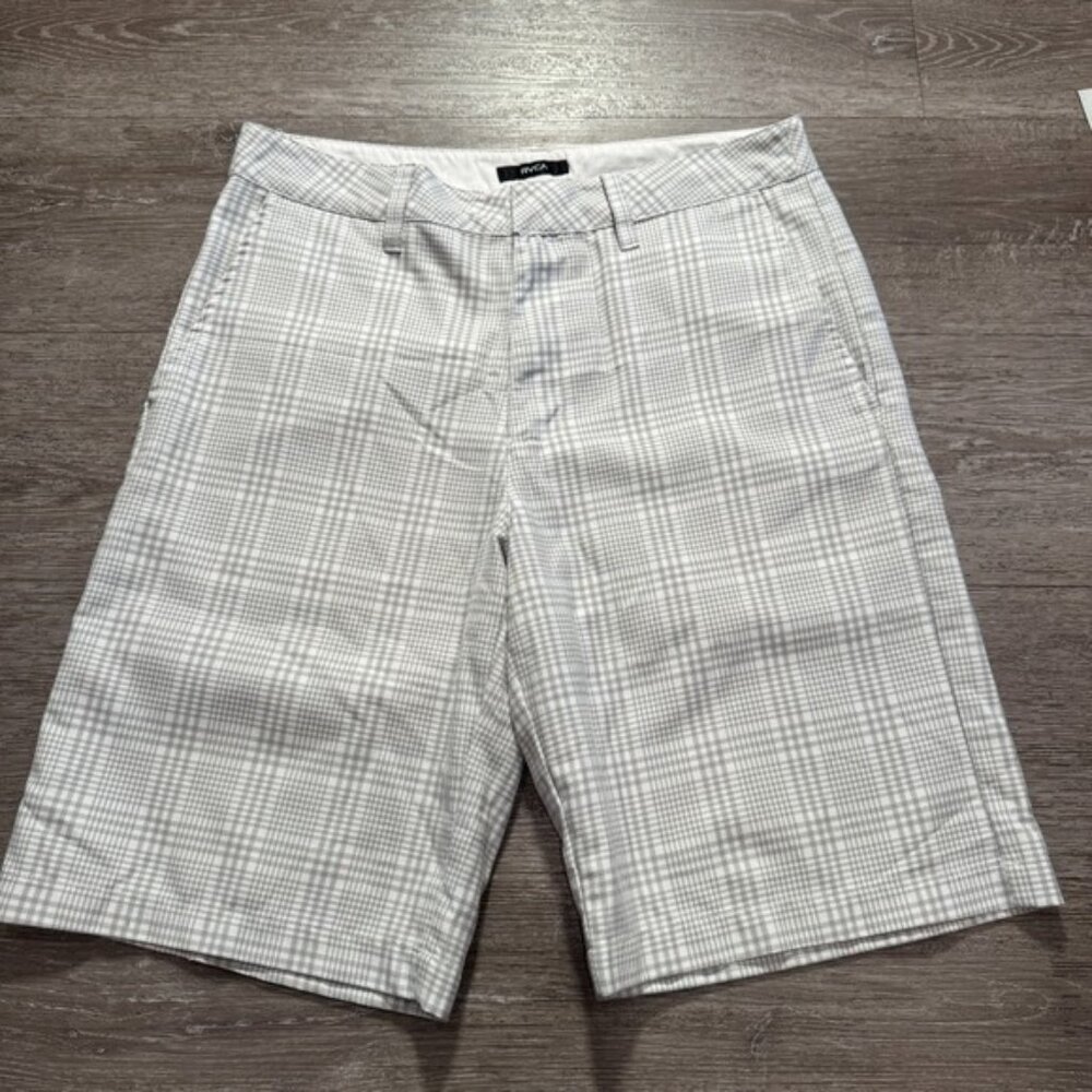 RVCA Shorts Mens 33 Gray Houndstooth Viscose Blend Skate Casual 11" Preppy Adult